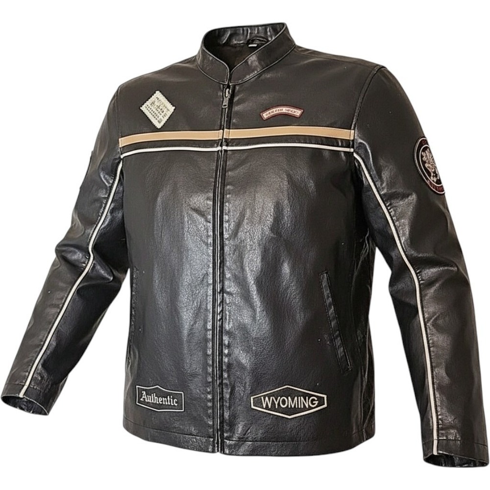 PX Genuine Mens Black Leather Cafe Racer Motorcycle Jacket Patches Large